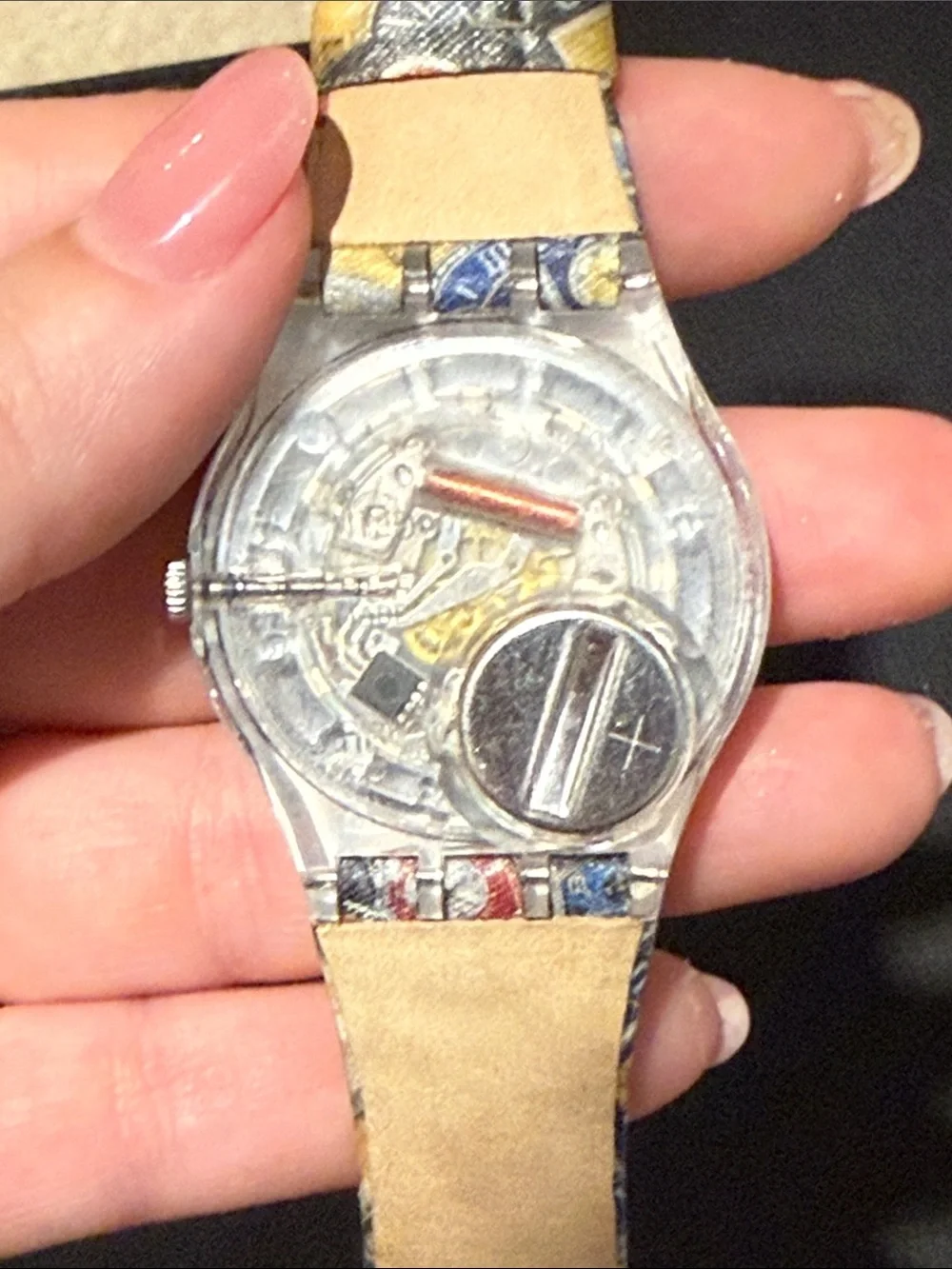 Swatch Multicolor Patterned Graphic Watch with Blue Dial